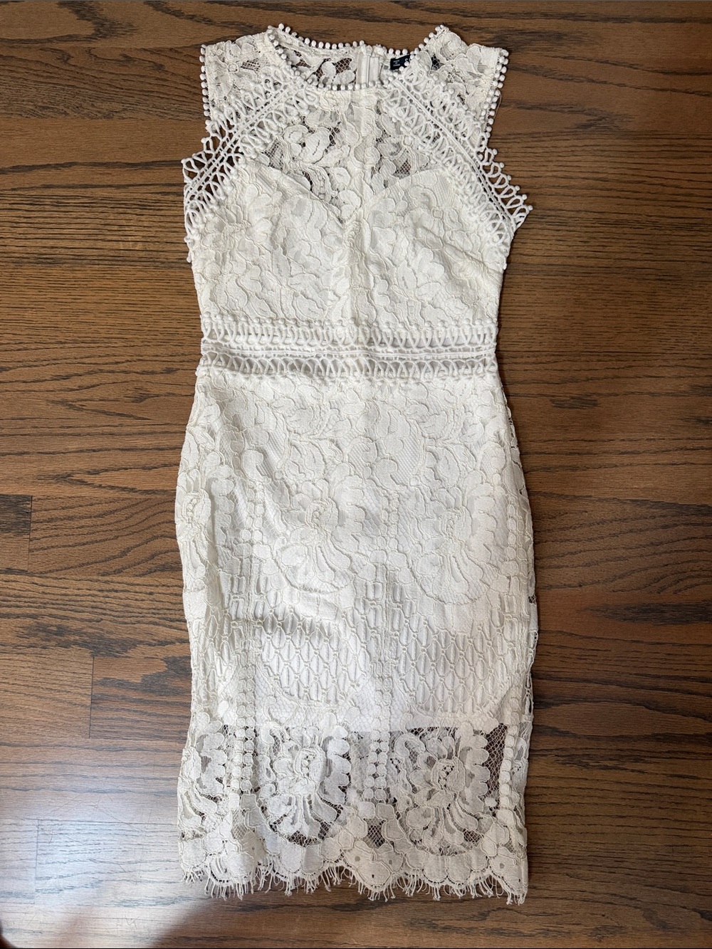 SHEIN White Lace Midi Dress with Crochet Trim
